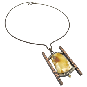 Žalvarinė antkaklė gintarinis varpelis